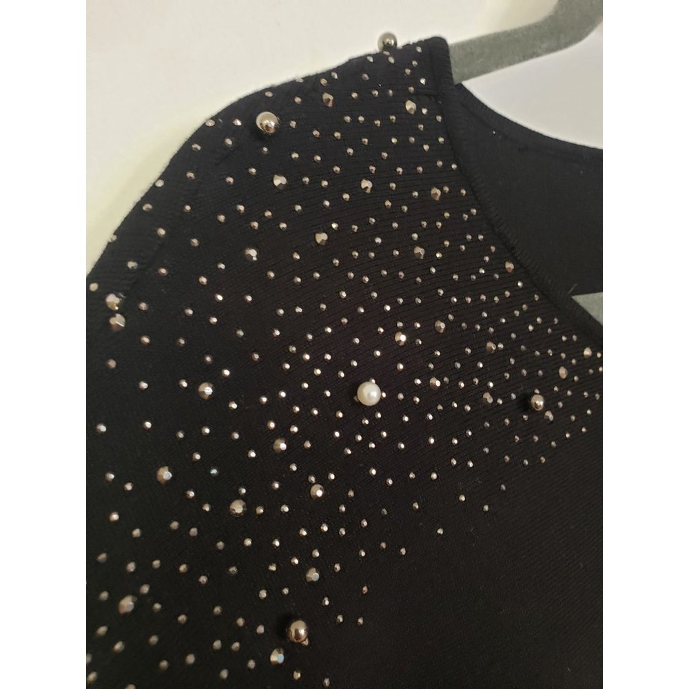CALVIN KLIEN SWEATER‎ SIZE  EXTRA LARGE BLACK BEADED BLACK PEARLS AND SPARKLES - Picture 4 of 10